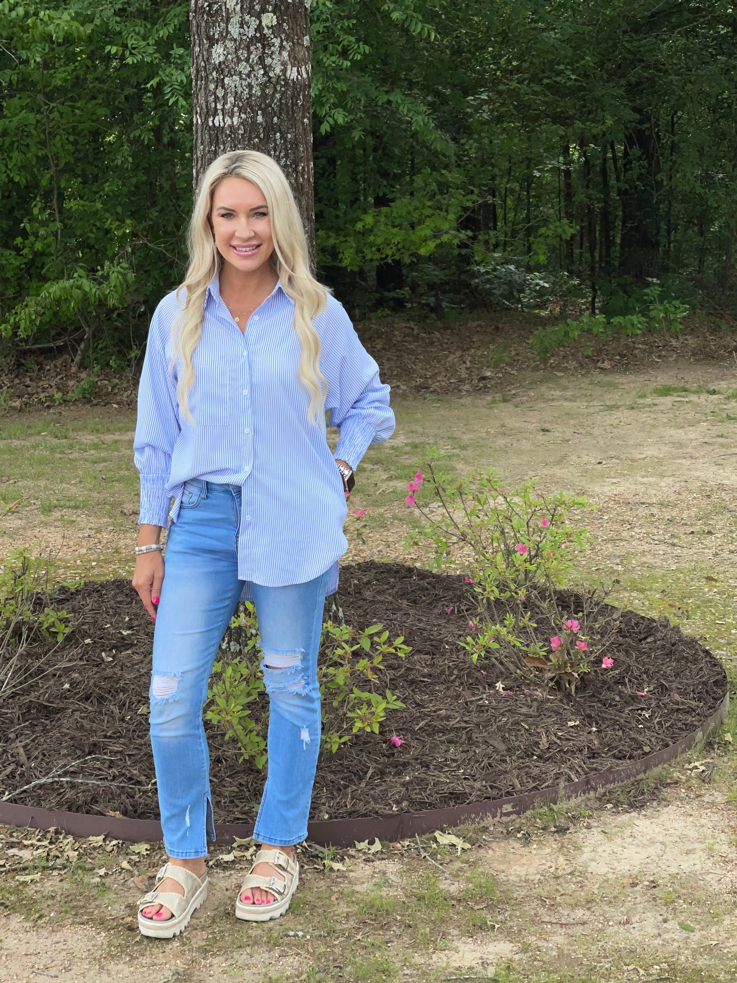 Ice Blue Boyfriend Button Down Shirt